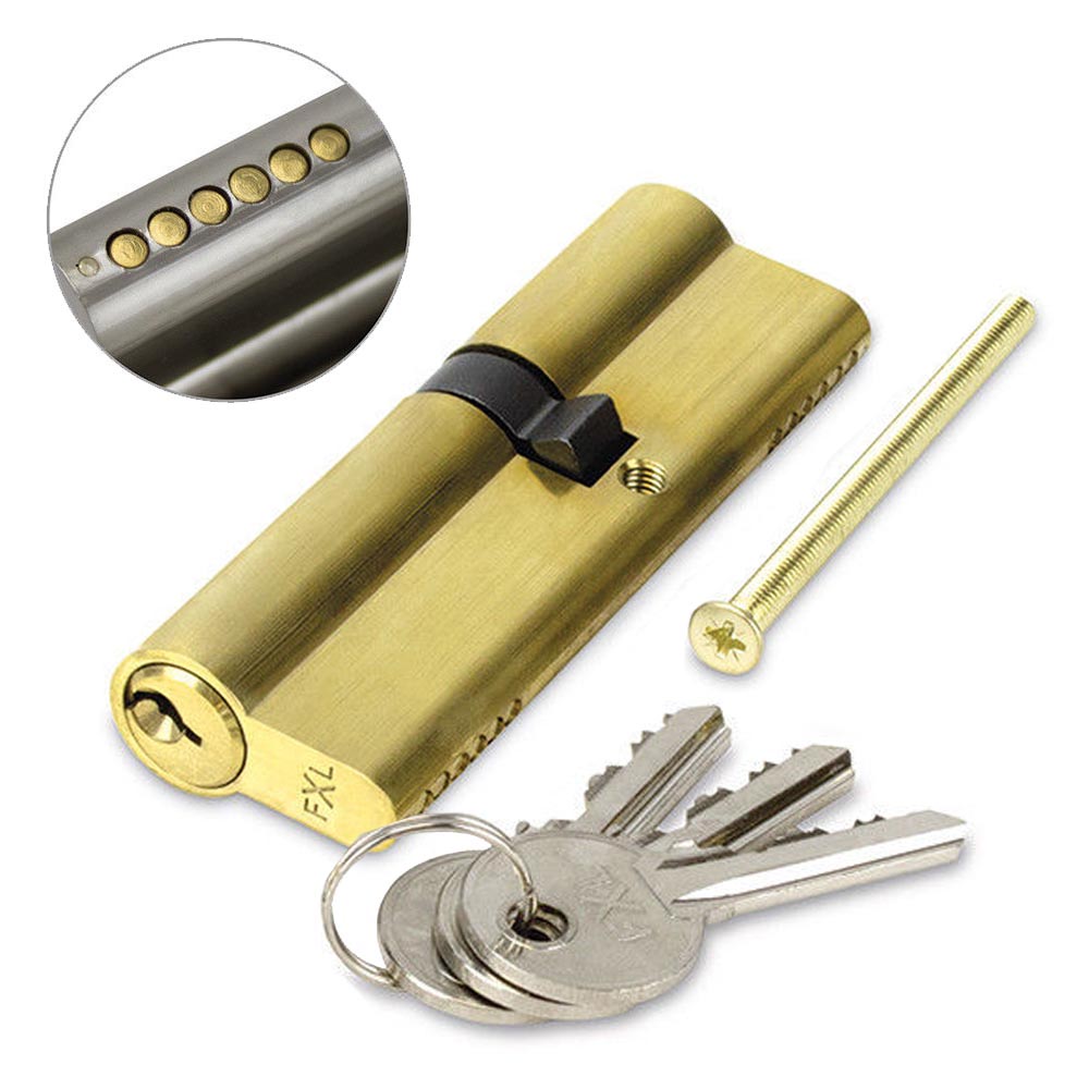 EURO-CYLINDER BRASS DOOR LOCK 6 PIN ANTI-DRILL KEYED DIFFERENT VARIOUS SIZES